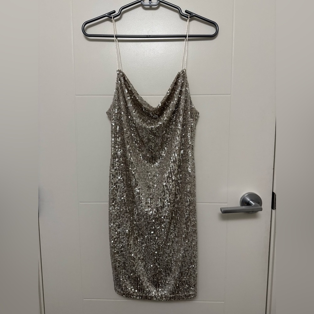 Topshop Sequin Mini Dress in Gold